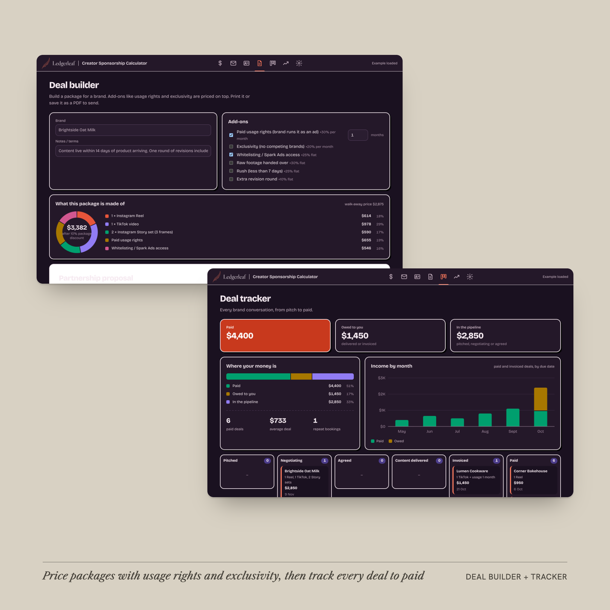 Creator Sponsorship Calculator deal builder and tracker