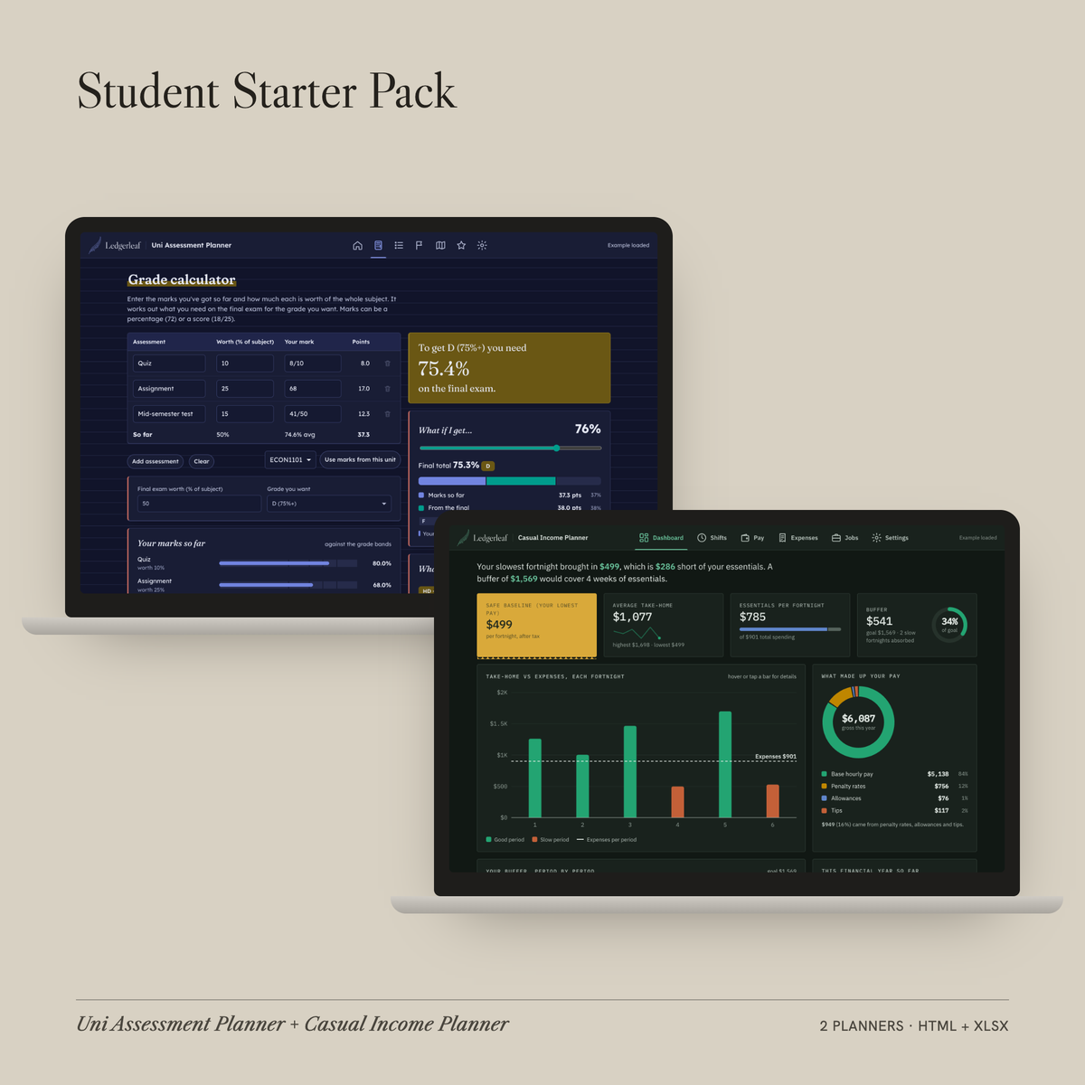 Uni Assessment Planner and Casual Income Planner together