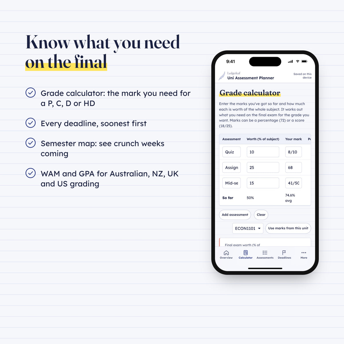Uni Assessment Planner: what you get